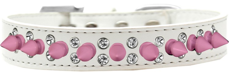 Double Crystal and Light Pink Spikes Dog Collar White Size 12